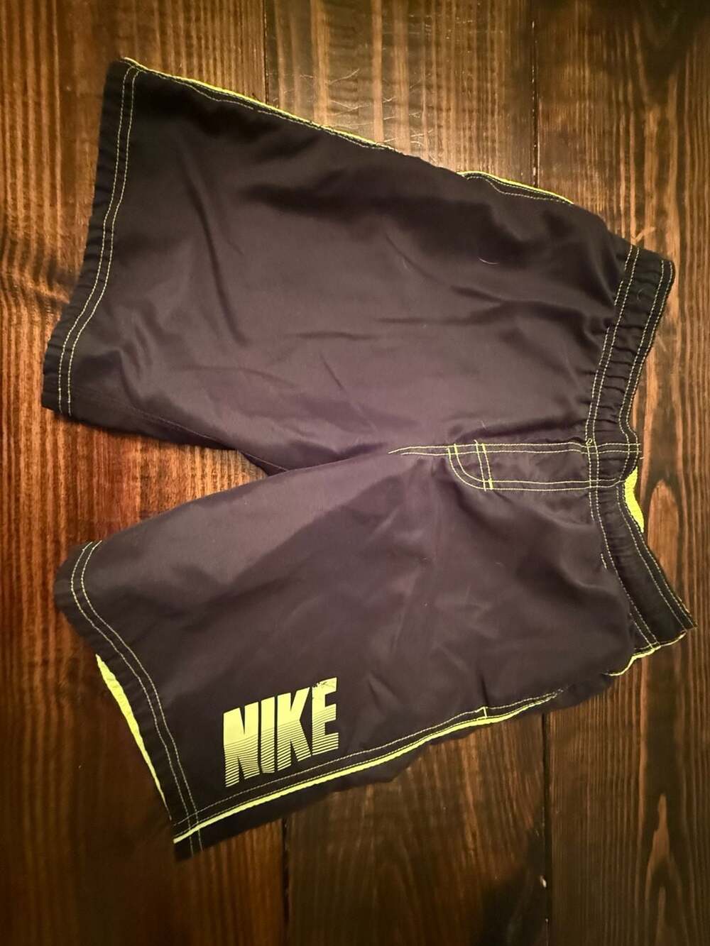Boys Nike Swim Board Shorts Black Green Spell Out Trunks